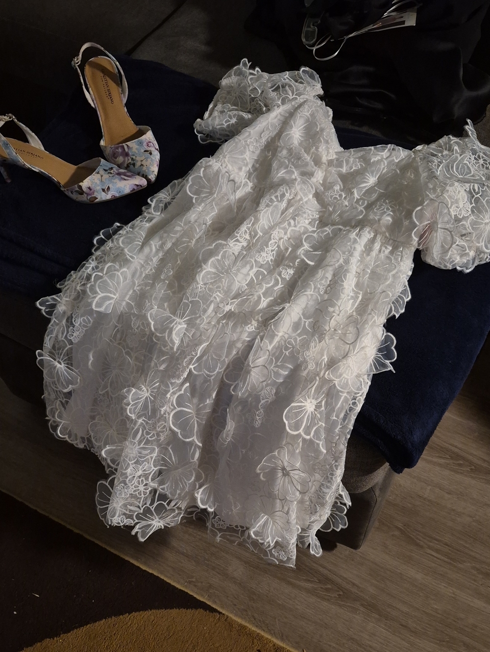 Christian Siriano White Floral Lace Dress And Sz 9 Heels